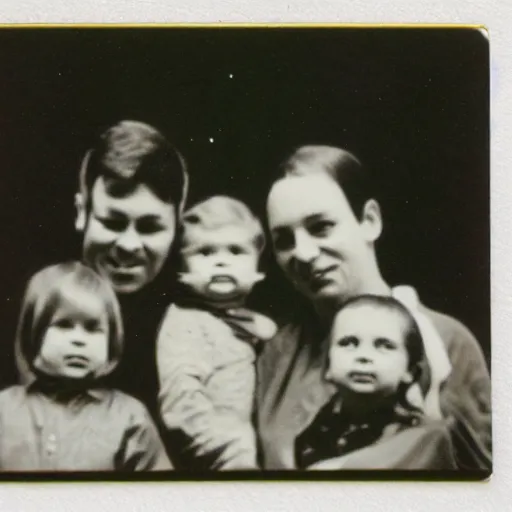 Image similar to family photo of a demon family poloroid,