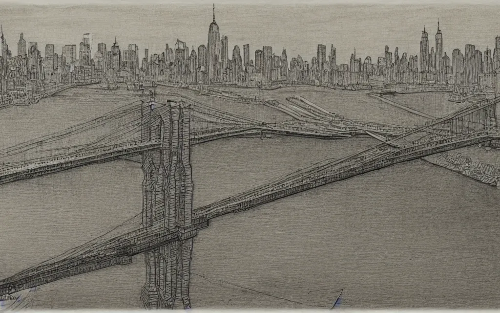 Image similar to brooklyn bridge blueprints drawn by davinci