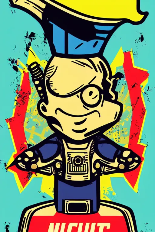 Image similar to fallout 7 6 retro futurist illustration art by butcher billy, sticker, colorful, illustration, highly detailed, simple, smooth and clean vector curves, no jagged lines, vector art, smooth andy warhol style