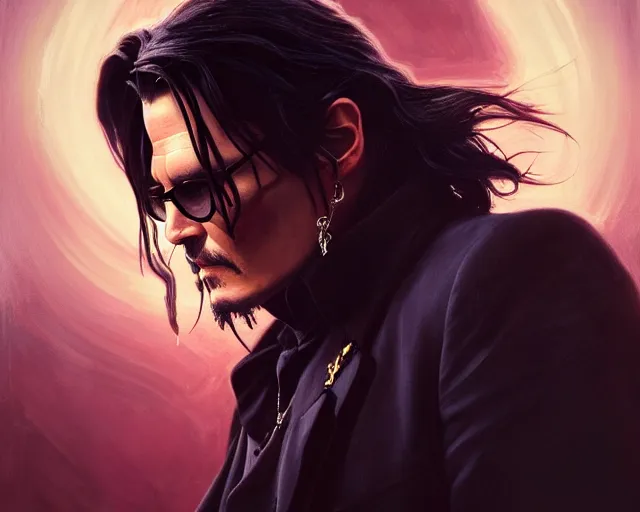 Image similar to photography of johnny depp as neo from matrix, deep focus, d & d, fantasy, intricate, elegant, highly detailed, digital painting, artstation, concept art, matte, sharp focus, illustration, hearthstone, art by artgerm and greg rutkowski and alphonse mucha