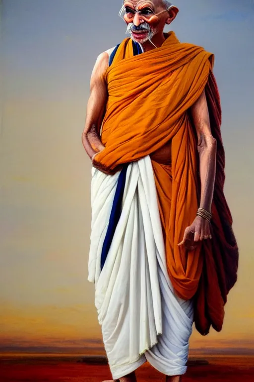 Prompt: full body portrait of donald trump as mahatma gandhi, oil on canvas by william sidney mount, hindu art, great soul, irish folk, trending on artstation