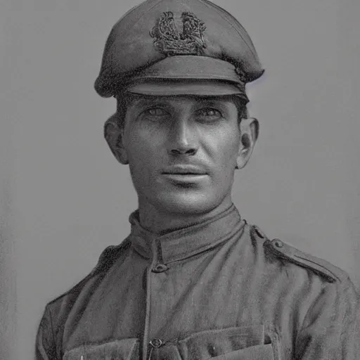 Image similar to a detailed photorealistic sepia - toned color portrait painting of a 1 9 1 7 worried clean - shaven british lieutenant in field gear from the arab bureau in wadi rum, ultra realistic, intricate details, atmospheric, dark, brooding, highly detailed, by clyde caldwell