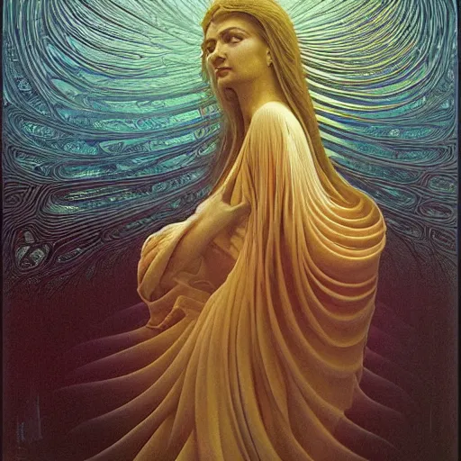 Image similar to queen of jupiter by zdzisław beksinski, zaha hadid and alphonse mucha. highly detailed, hyper - real, beautiful, fractal details, complex