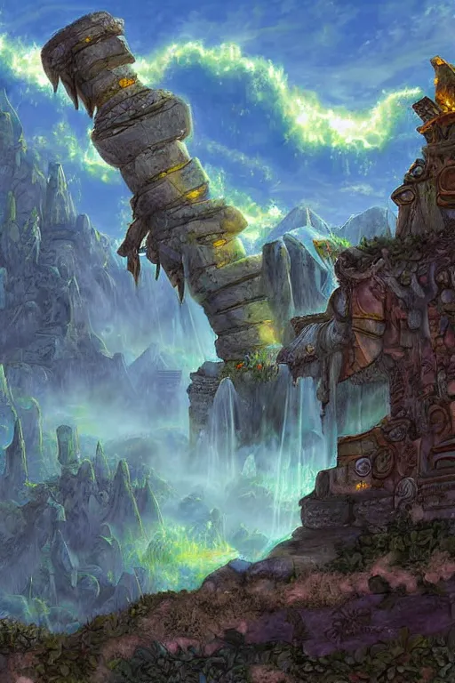 Prompt: digital painting detailed Old Ruins stone candy sky from warcraft by James gurney