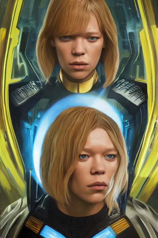 Image similar to a striking painting of Léa Seydoux as 2000AD Judge Anderson, strong lighting, ultra realism, highly detailed, trending on artstation, 4K, HD, oil on canvas