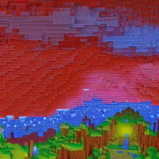 Image similar to detailed oil painting of a minecraft landscape, abstract,textured,oil paint