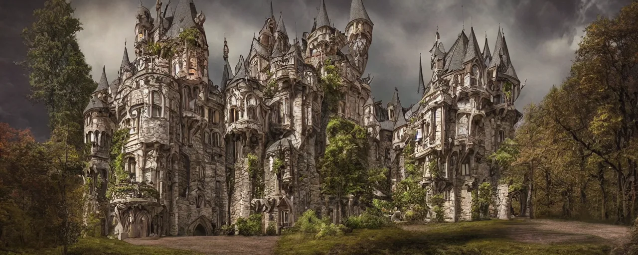 Image similar to hyperrealistic phto of the unseelie court gothic castle