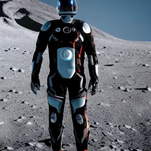 Prompt: keanu reeves at the age of 3 4 wearing a tron legacy suit, in the surface of the moon behind you can see the milky way