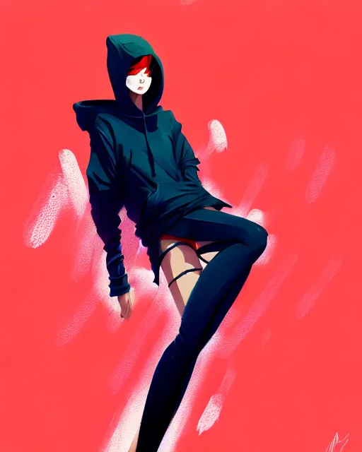 Image similar to a ultradetailed painting of a stylish girl in a oversized hoodie by conrad roset, greg rutkowski and makoto shinkai trending on artstation