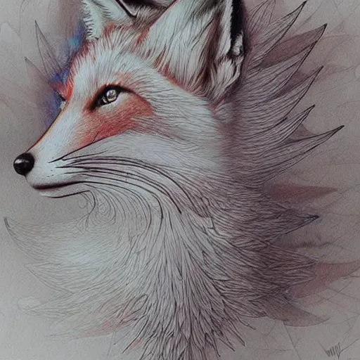 Prompt: Ethereal fox, intricate detail, ornate, conceptual art, color pencil sketch, dynamic, art by artgerm