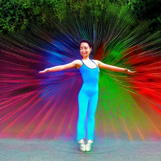 Prompt: dancer human body rainbow energy flow