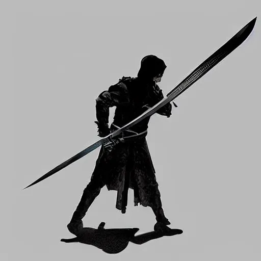 Image similar to a shadowy men standing while holding his sword 2 d