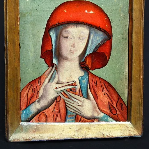 Image similar to 1 5 th century painting of a mushroom divinity