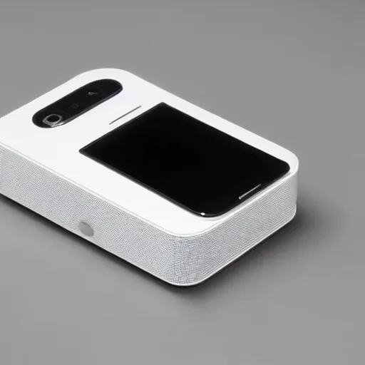 Image similar to a smart phone designed by dieter rams, studio photograph, white background