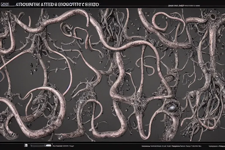 Image similar to highly detailed grays anatomy anatomical illustration biological shoggoth eldritch slithering and decaying fungus - like growths with multiple mouths, eyes and teeth everywhere, rendered in unreal engine 5, 8 k, trending on flickr