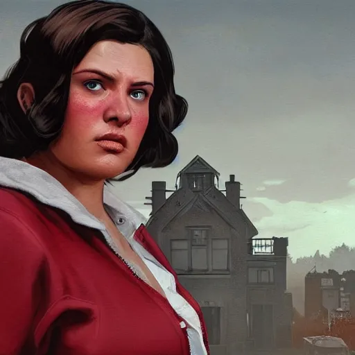 Image similar to portrait of a brunette chubby woman with blue eyes in fallout 4, light stubble with red shirt inside victorian mansion praying to god ,digital art,photorealistoc,art by greg rutkowski,hyperdetailed,western comic style,comic,comic style,sharp lineart,professional lighting,deviantart,artstation,trevor henderson,rossdtaws,cinematic,dramatic