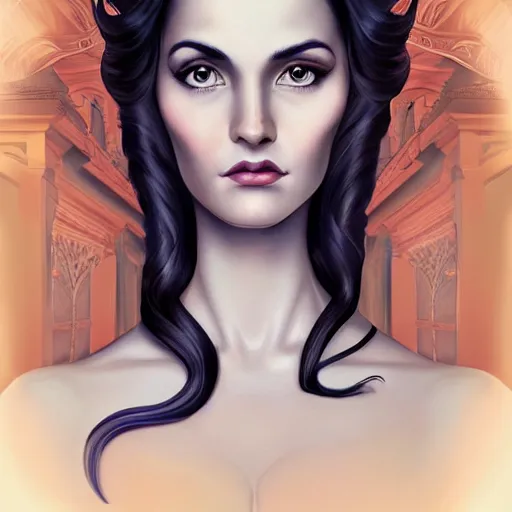 Image similar to an art nouveau, ( streamline moderne ), multi - racial portrait in the style of anna dittmann and charlie bowater and chanthara. very large, clear, expressive, and intelligent eyes. centered, ultrasharp focus, dramatic lighting, photorealistic digital matte painting, intricate symmetrical ultra detailed background.