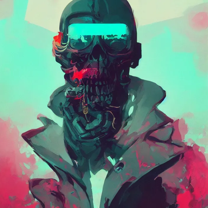 Image similar to a colorful comic noir illustration painting of a cyberpunk skull by sachin teng, sergey kolesov, greg rutkowski, in style of digital art. hyper detailed, sharp focus, soft light. octane render. ray tracing. trending on artstation