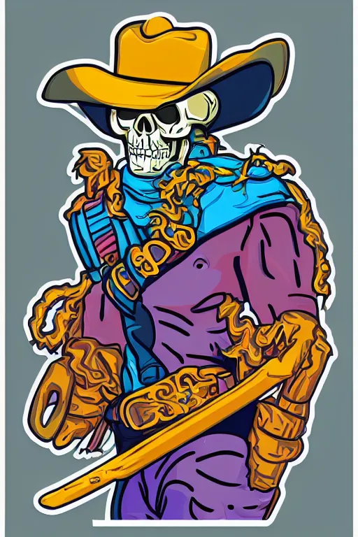 Image similar to A portrait of a skeletor that is a cowboy, sticker, colorful, illustration, highly detailed, smooth and clean vector curves, no jagged lines, vector art, smooth