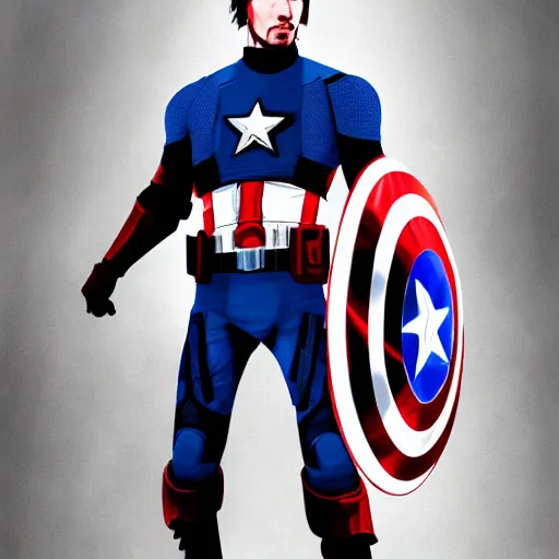 Image similar to Keanu Reeves as Captain America, digital art, artstation