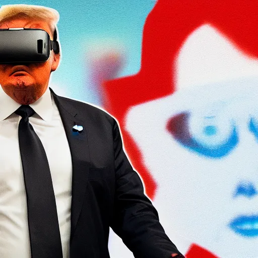 Prompt: Donald Trump wearing a large virtual reality headset, futuristic, full Body portrait