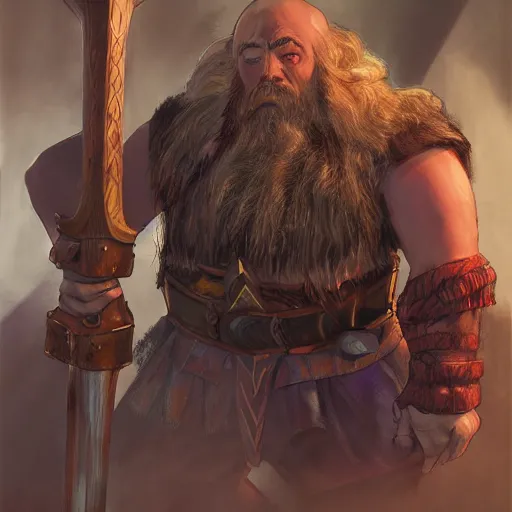 Image similar to a fantasy comic book style portrait painting of a dwarf berserker swinging axes, unreal 5, daz, hyperreal