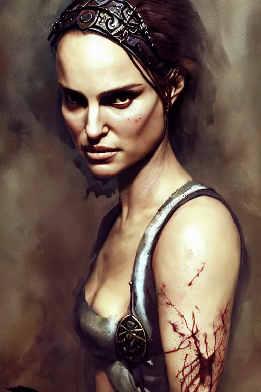 Image similar to natalie portman, warrior, lord of the rings, tattoos, decorative ornaments, by carl spitzweg, ismail inceoglu, vdragan bibin, hans thoma, greg rutkowski, alexandros pyromallis, perfect face, fine details, realistic shading, photorealism