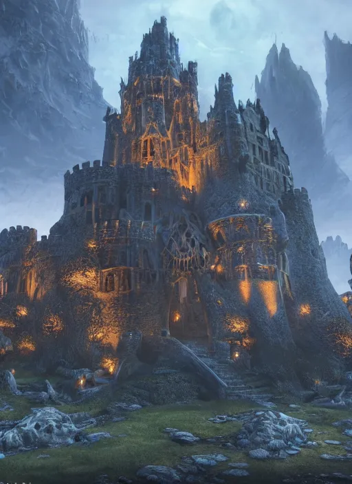 Prompt: camelot castle, ultra detailed fantasy, elden ring, realistic, dnd, rpg, lotr game design fanart by concept art, behance hd, artstation, deviantart, global illumination radiating a glowing aura global illumination ray tracing hdr render in unreal engine 5