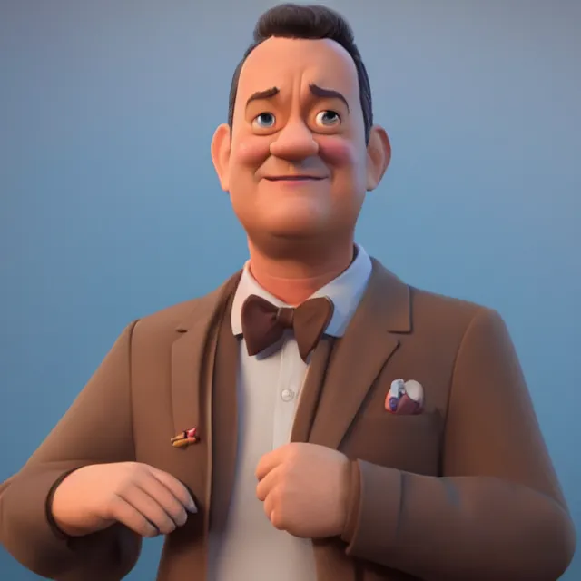 Image similar to tom hanks as a pixar disney character from up 2 0 0 9 unreal engine octane render 3 d render photorealistic