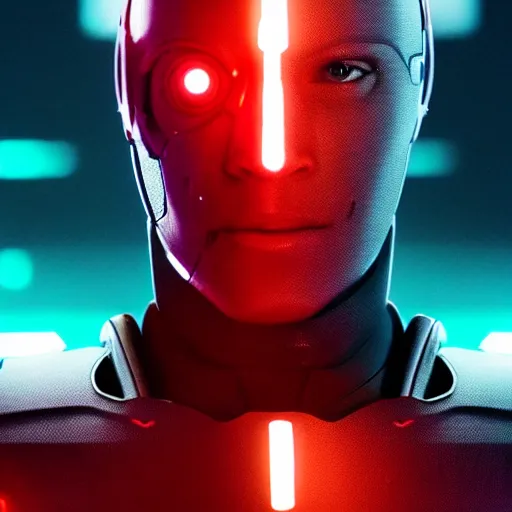 Prompt: movie still of cyborg with glowing third eye, cinematic composition, cinematic light, criterion collection, by squaresoft