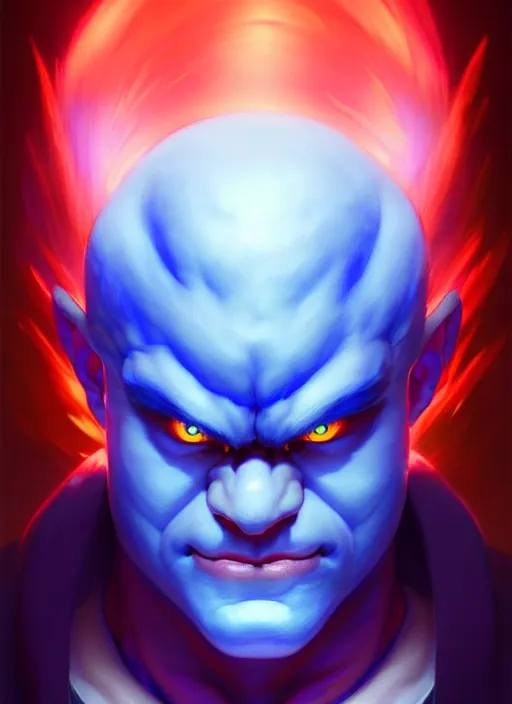 Image similar to symmetry!! portrait of blue akuma, street fighter, global illumination!! intricate, elegant, highly detailed, digital painting, artstation, concept art, smooth, sharp focus, illustration, art by artgerm and greg rutkowski and alphonse mucha