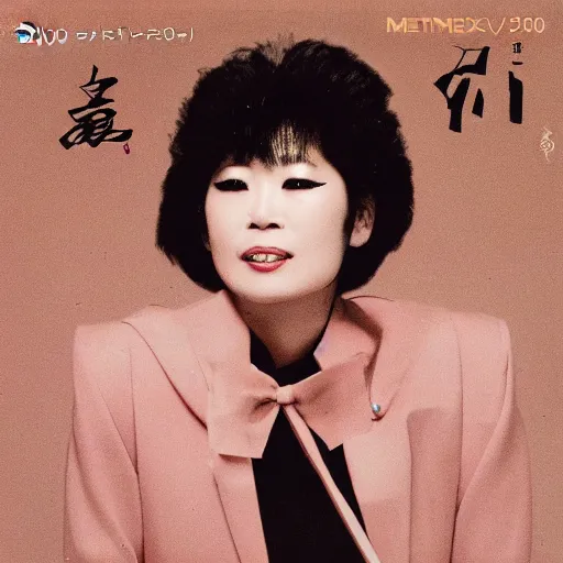 Image similar to album cover of a beautiful 80s Japanese singer, album cover, medium shot