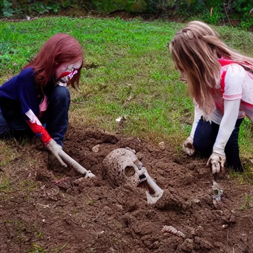 Prompt: A girl digs a grave to bury a creepy dead clown, dramatic, horror