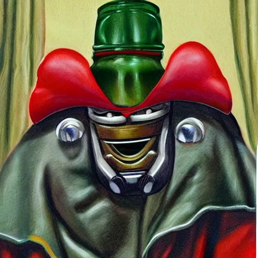 Prompt: beautiful lifelike painting of mf doom forgets his pot holders, hyperreal detailed facial features and uv lighting, art by ed roth and basil wolverton