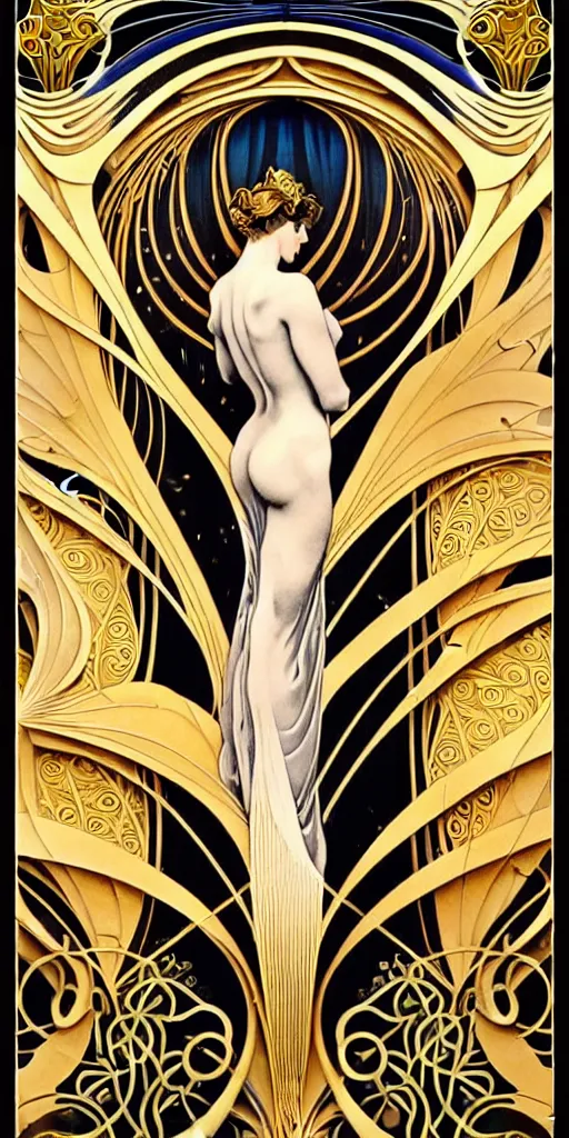 Prompt: the source of future growth dramatic, elaborate emotive Art Nouveau styles to emphasise beauty as a transcendental, seamless pattern, symmetrical, large motifs, hyper realistic, 8k image, 3D, supersharp, Art nouveau curves and swirls, metallic polished surfaces, glittery iridescent and black and gold colors , pastel colors, perfect symmetry, iridescent, High Definition, sci-fi, Octane render in Maya and Houdini, light, shadows, reflections, photorealistic, masterpiece, smooth gradients, high contrast, no blur, sharp focus, photorealistic, insanely detailed and intricate, cinematic lighting, Octane render, epic scene, 8K