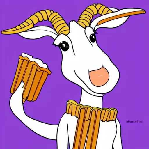 Image similar to billy the Disney goat with a whole churro in his mouth, line art