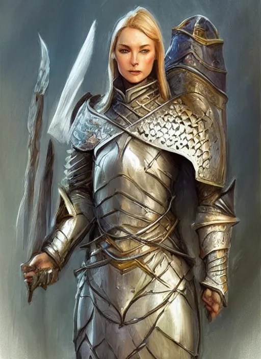 Image similar to female knight, ultra detailed fantasy, dndbeyond, bright, colourful, realistic, dnd character portrait, full body, pathfinder, pinterest, art by ralph horsley, dnd, rpg, lotr game design fanart by concept art, behance hd, artstation, deviantart, hdr render in unreal engine 5