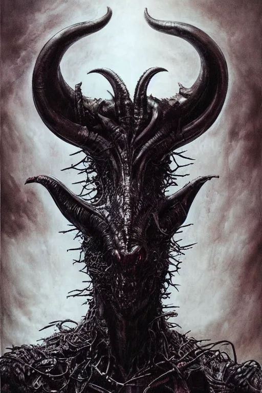 Image similar to portrait of the black goat of shub niggurath by hr giger, greg rutkowski, luis royo and wayne barlowe as a diablo, resident evil, dark souls, bloodborne monster