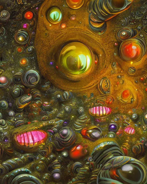 Image similar to super surreal detailed hyperrealist painting of futuristic diorama of purple firefly insects made out of mandelbulb silver metallic spheres floating leak highlighter glowing red neon slime in the white snow artic tundra unreal engine gouache detailed painting