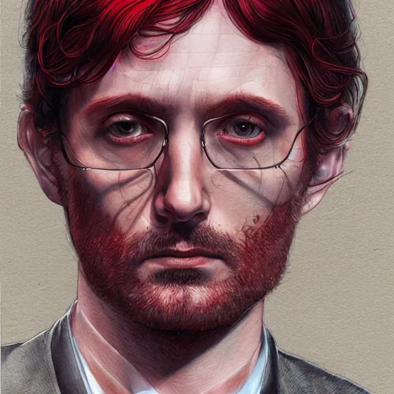 Image similar to will graham, dark, red, by martine johanna, golden ratio, environment, hyper detail, concept artbook