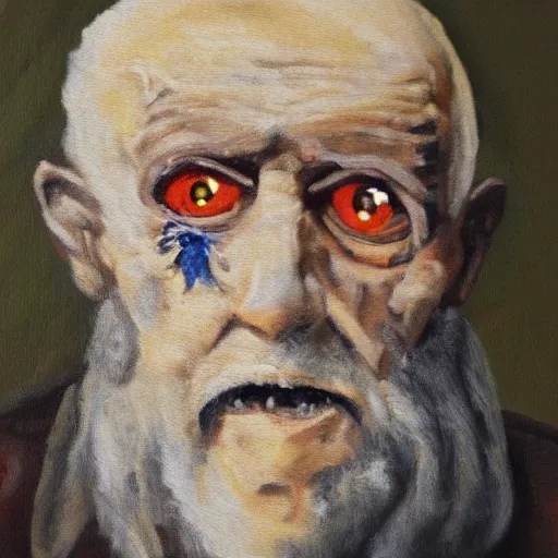 Image similar to a painting of an old man with scary eyes
