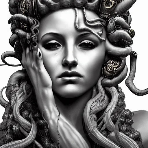 Prompt: fantasy portrait of Medusa, alluring, trending on artstation, 4k, highly detailed