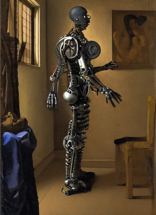 Image similar to cyborg cybernetic exoskeleton by Johannes Vermeer