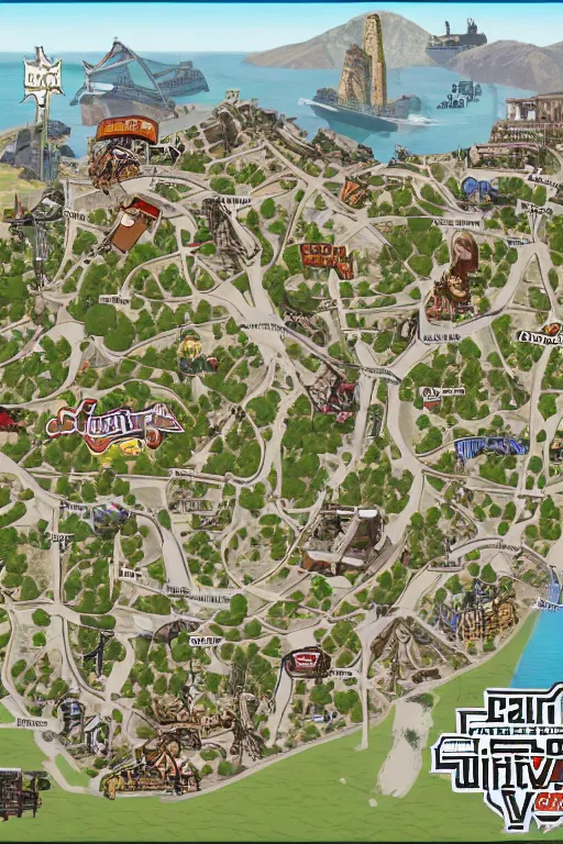 Image similar to highly detailed game map grand theft auto