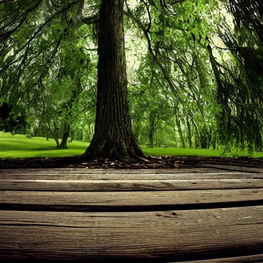 Prompt: wooden platform around a tree, realistic, photo,