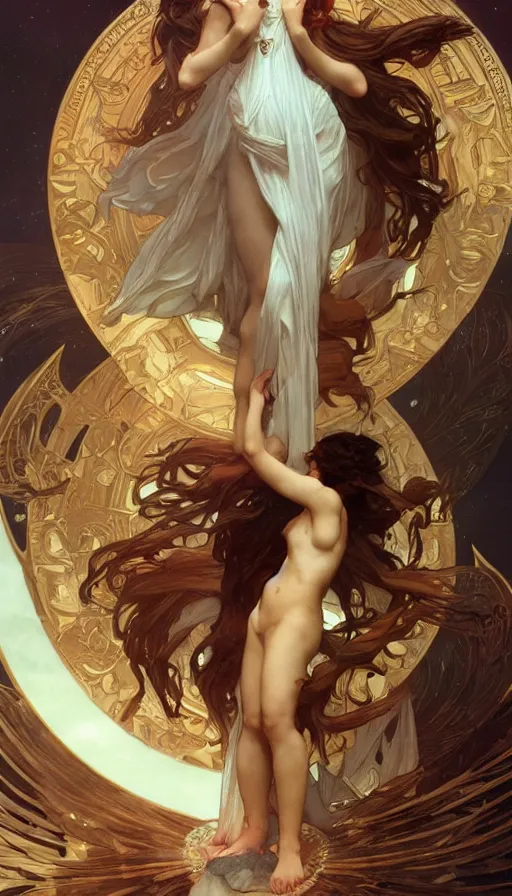 Image similar to goddess helios descending from olympus, artstation, concept art, smooth, sharp focus, illustration, art by artgerm and greg rutkowski and alphonse mucha and william adolphe bouguereau and john william waterhouse