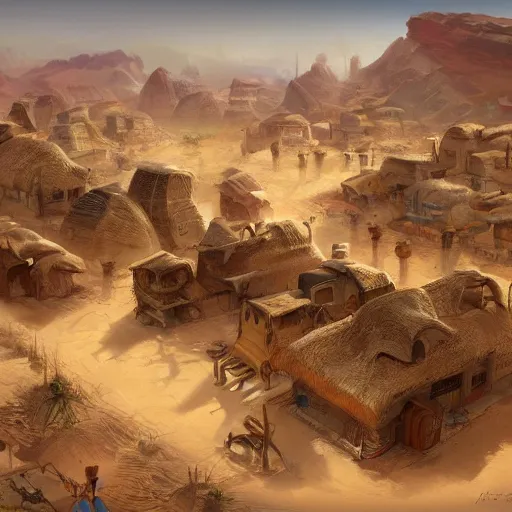 Image similar to a desert village, artstation, cgsociety