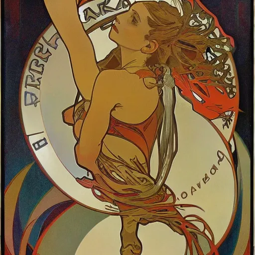 Image similar to alphonse mucha paints a qantas jet