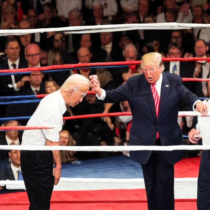 Image similar to joe biden and donald trump in a boxing match, detailed sharp photo