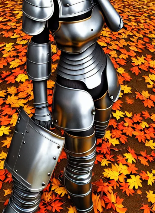 Prompt: a masterpiece hyperrealistic ultradetailed fullbody photograph of a lifelike real human anime girl wearing steel plate armor, surrounded by fall leaves, made by wlop, actual person, k - pop, rough skin pores texture, cute, photoreal image, rendered, unreal engine 5, extremely detailed, trending on artstation, sharp focus, 4 k